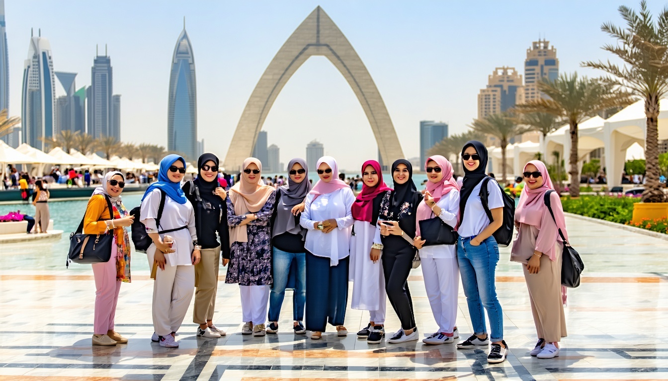 Guided tour group at Dubai landmark