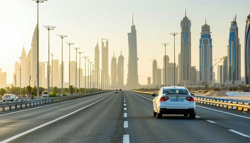 Dubai Road Pass Journey Travel vehicles and travellers exploring UAE landmarks