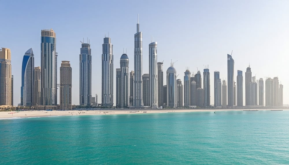 Scenic view of Dubai skyline with famous landmarks