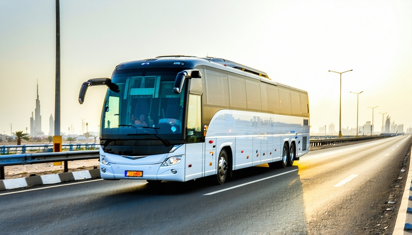Luxury tour bus on Dubai highway